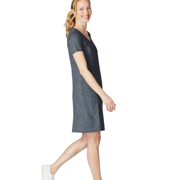 J JILL | NWOT FIT MARLED V-NECK DRESS BLACK & GRAY POCKETS | SMALL - Picture 12 of 13